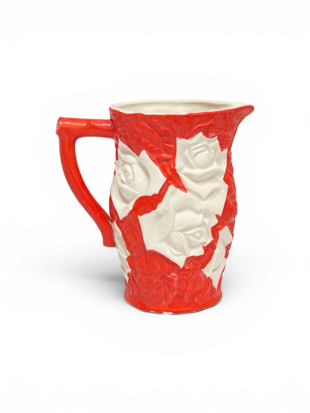 Rare Royal Trico Japan Ceramic Pitcher – Red & Cream Rose Relief, 1950s - Picture 14 of 14